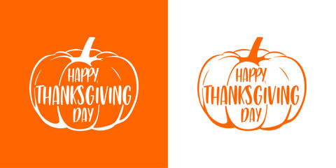 Logo con texto manuscrito happy thanksgiving day en calabaza para su uso en invitaciones y tarjetas 