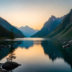 sunrise over the lake generative by AI technology