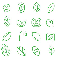 Vector design of a set of green leaf icons on a solid white background