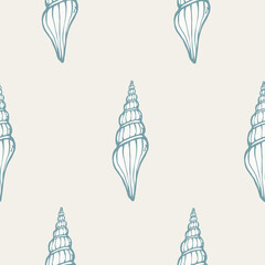 Spiral seashells hand drawn seamless pattern pastel marine bathroom wallpapers print design