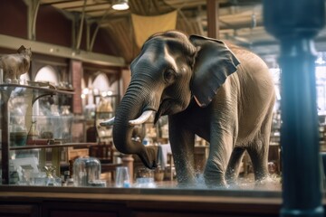 Fototapeta premium An elephant in a glass shop. He knocks over the glassware as he maneuvers. Generative AI 5
