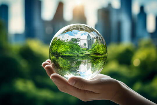 hands holding Globe Glass earth globe earth day World environment day concept, Forest