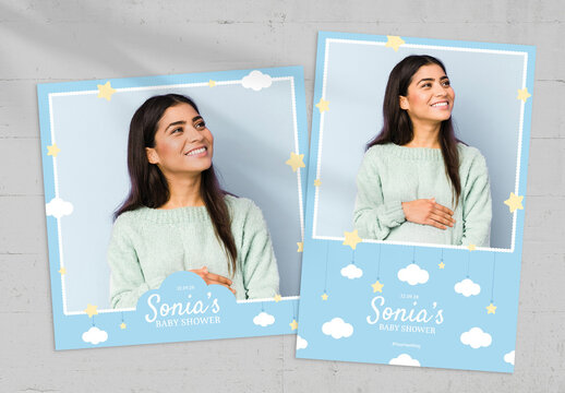 Blue Baby Shower Photo Card Layout