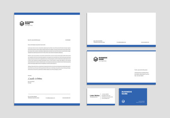 Minimal Blue Stationery Branding Template Business Card Envelope Letterhead