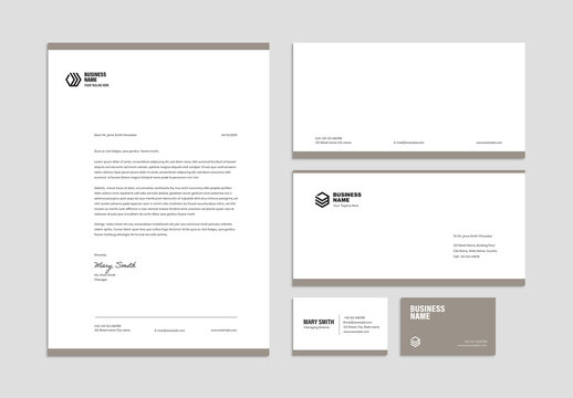 Minimal Stationery Branding Template Business Card Envelope Letterhead