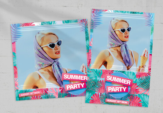 Tropical Summer Pool Party Photo Card Flyer Layout