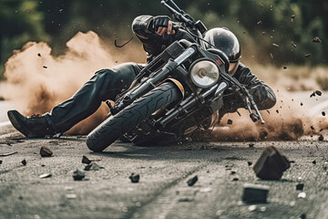 crash moto bike and car on road