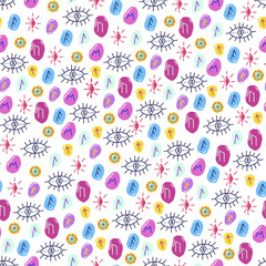 Halloween witch items hand-drawn seamless pattern