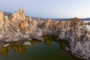 Landscape of rock formations in the Mono Lake on a sunny day in California