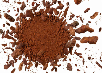 Fototapeta premium fresh cacao powder isolated over white, trendy levitation illustration created with generative ai technology
