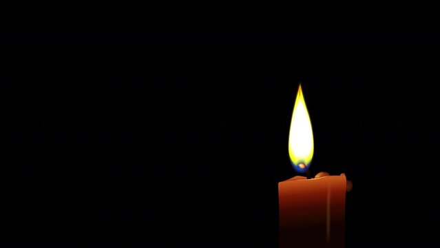 Cartoon animation of a burning candle with a lit off at the end isolated on a black background