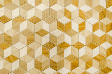 Beige hexagon ceramic tile. abstract texture decorative wall tile, geometric cubes tiles background