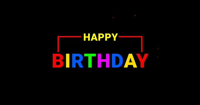 Happy birthday, animation text in colorful on the black screen alpha channel. Great for Celebrations, Wishes,  Messages, and holidays.  This Animated is easy to put into any video.