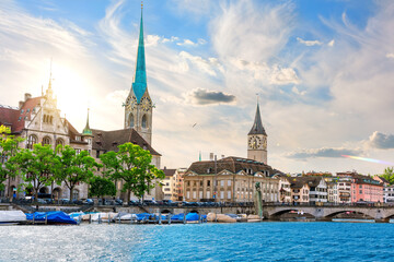 Fraum nster abbey and St. Peter's church, the two most popular places of visit in Zurich,...
