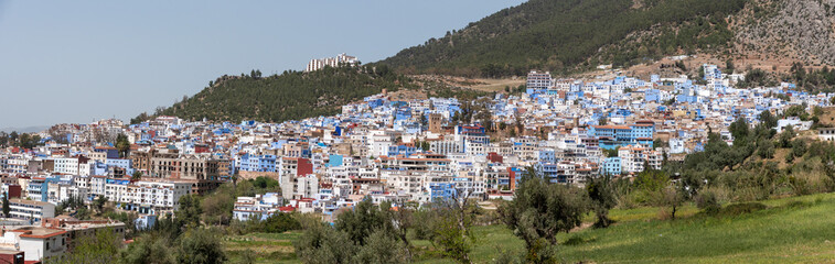 Fototapeta na wymiar Panoramic view of famous blue colored city Chefchaouen in Morocco