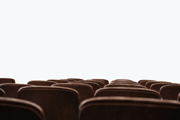 Empty seats in the audience on a white background. Preparation for the designer. Isolate on white...
