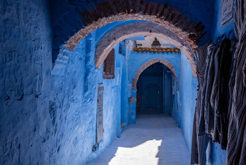 Vibrant blue colored alley in downtown Chefchaouen