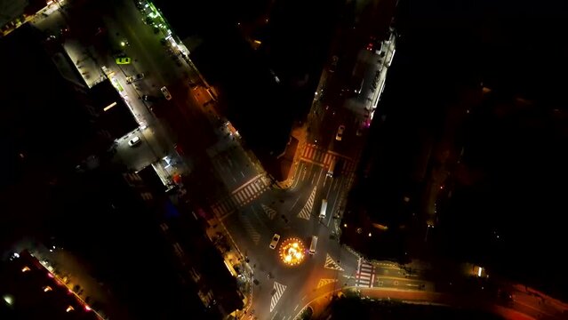 Drone camera, aerial view of Patong city, Phuket, Thailand, streets at night, the city where everyone visits at night. fun party