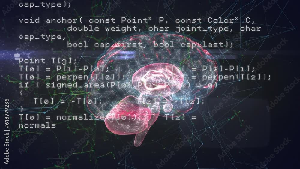 Aufkleber Animation of data processing and network of connections against spinning human brain icon