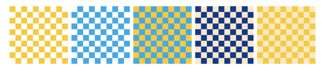 Set of vintage aesthetic backgrounds. Checker chess board square grid line. Grid style background. Style groovy. Vector illustration.