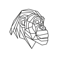 Chimpanzee Polygonal. Geometric line animal. Vector poly line.