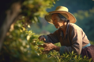 Harvesting tea at a tea plantation