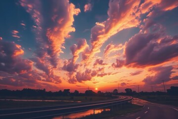 Fototapeta na wymiar Landscape of idyllic scenic gradient sunset sky with fluffy clouds