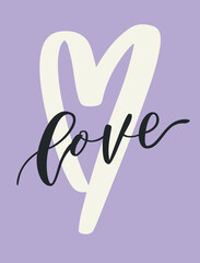 Groovy heart sticker. Love concept romantic violet card. Design poster, greeting card, banner, postcard. Love calligraphy vector