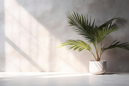 Green Plants In A Room With White Wall. Interior Design And Home Decor