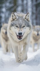 Fierce Encounter: Angry Wolf Walking Towards the Camera. Generative AI