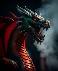 A detailed close-up of a red dragon Y Ddraig Goch.