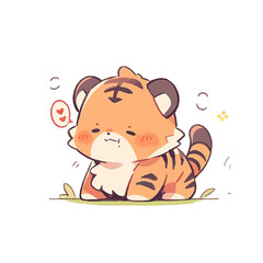 Cute tiger cub cartoon character illustration, Generative AI