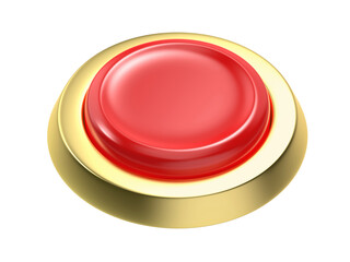 Red round button with golden border on transparent background
