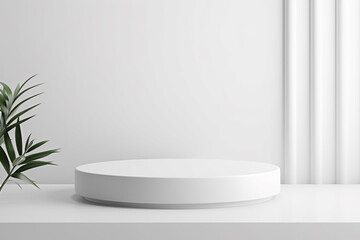 Fototapeta na wymiar minimal white podium display for cosmetic product presentation, pedestal or platform background, 3d illustration