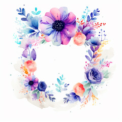 Watercolor Floral badge background with empty space for text - ai generative