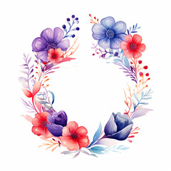 Watercolor Floral badge background with empty space for text - ai generative