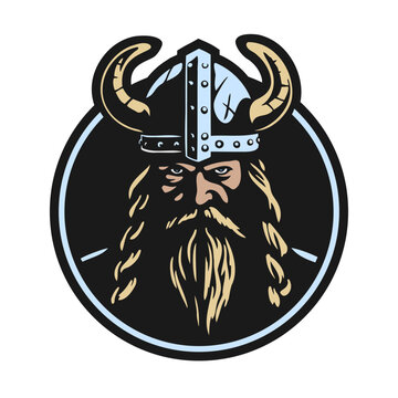 Viking warrior in a helmet with horns. Vector illustration.