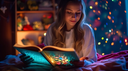 Girl Reading in Vibrant Room