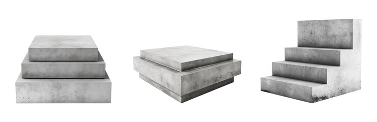 set of concrete podiums for a product display/ interior design. Isolated on a transparent background.