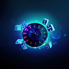 Collage of casino images with a close-up vibrant image of multicolored casino roulette table with poker chips