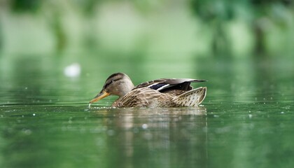 Female mallard swimming across the pond.