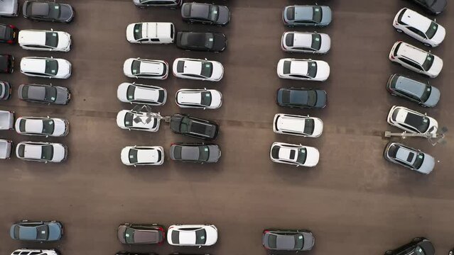 Aerial shot of car sale parking lot