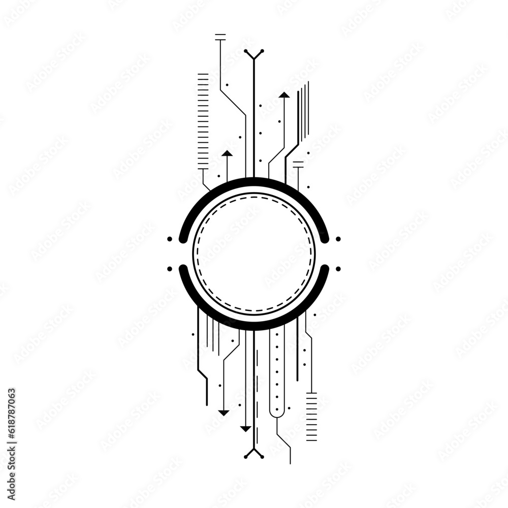 Poster abstract black simple line cpu, computer, technology doodle outline element vector design style sket
