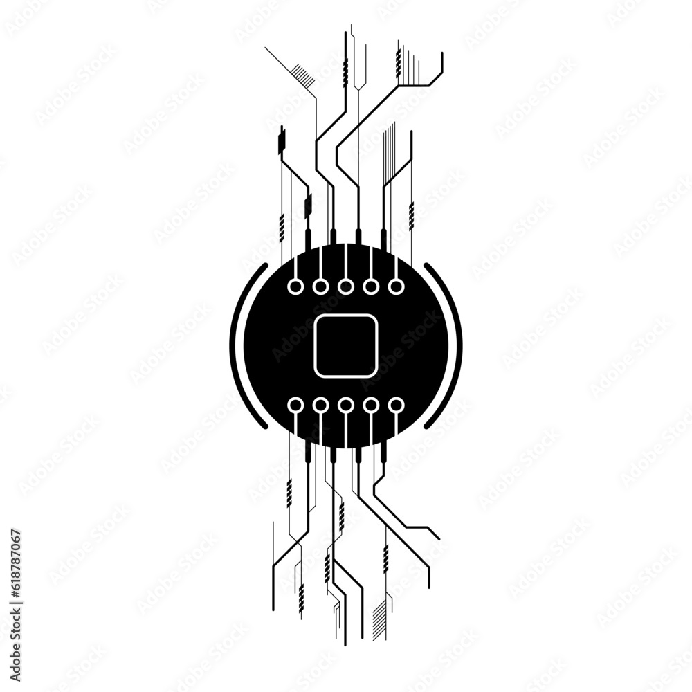 Poster abstract black simple line cpu, computer, technology doodle outline element vector design style sket