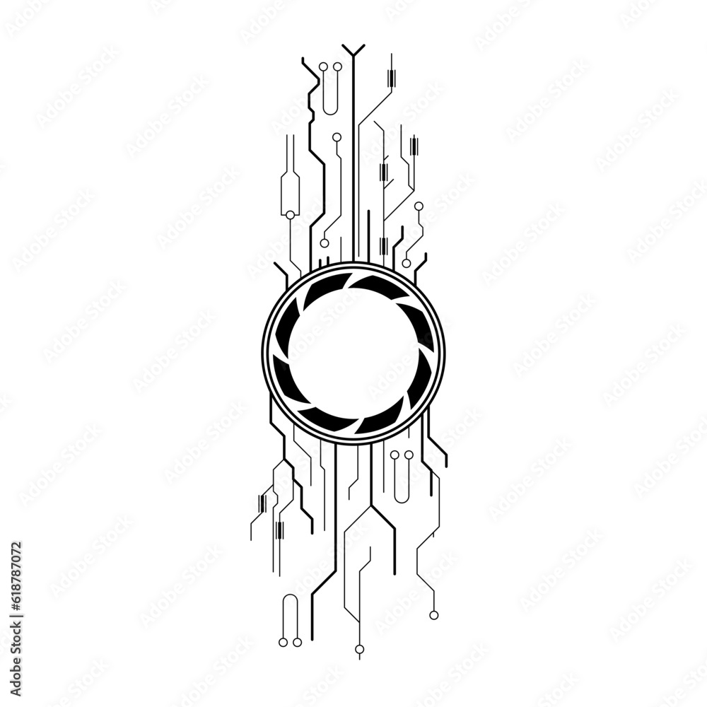 Poster abstract black simple line cpu, computer, technology doodle outline element vector design style sket