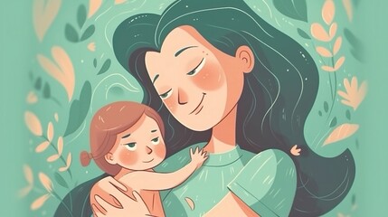 Mom with child. Mother's Day illustration. Generative AI	