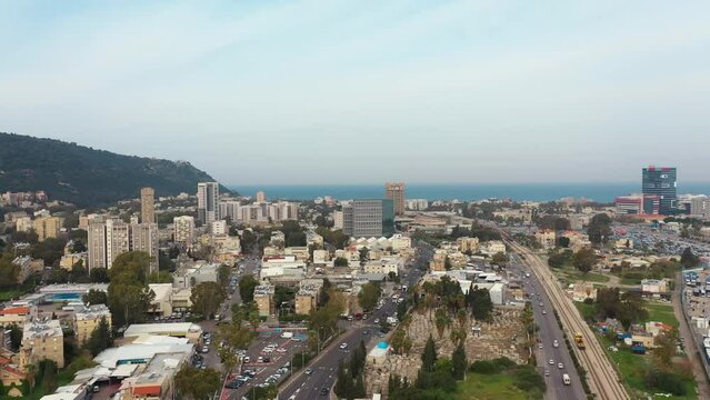 Haifa port aerial drone footage