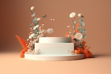 Minimalist Floral Podium with Petals for Stage Design and Decoration Generative AI illustrations