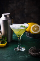 Cocktail or mocktail with lemon and mint