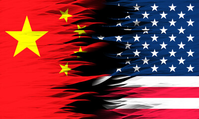 The flame blends with the American flag and the Chinese flag.